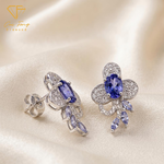 【CF鑽飾】耳環《藍風鈴》天然坦桑石(丹泉石) 40分純銀耳飾, , large