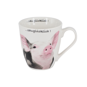 【YU Living】俏皮動物造型陶瓷馬克杯 早餐咖啡杯 600ml-小豬