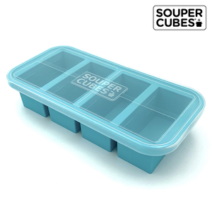 官方直營【Souper Cubes】多功能食品級矽膠保鮮盒4格_湖水綠(250ML/格)