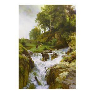 【御畫房】山谷飛瀑之二 國家一級畫師手繪油畫60&times;90cm(VF-108)