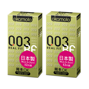 【okamoto岡本】003RF貼身保險套 12入x2盒+贈極潤保險套3入x1盒  (不累贈)
