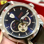 [星晴錶業]FERRARI手錶,44mm,FE00109寶藍色錶面黑錶殼咖啡色真皮皮革錶帶款, , large