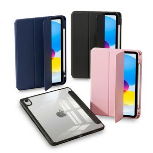 [SQ164 Tri-Fold Bright Clear Back Panel] Apple iPad A16 (11th Gen) 11-inch Tablet Case (Compatible with iPad 10th Gen 10.9-inch) (Built-in Pencil Holder)