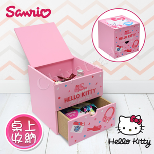 【百科良品】Kitty凱蒂貓 掀蓋雙層單抽盒 珠寶盒 飾品收納 美妝收納盒(正版授權台灣製)