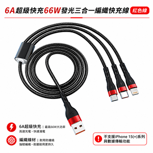 [翊承國際]【免運 + 贈品】6A超級快充66W發光三合一編織快充線