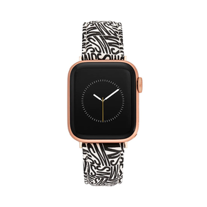 STEVE MADDEN Apple Watch 錶帶  ㄇ字皮錶帶-黑白塗鴉印花皮革質感錶帶