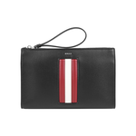 BALLY Mythos 紅白條紋再生厚款手拿包(黑色), , large
