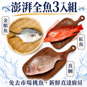 【一夫水產】澎湃全魚3入組（金鯧魚x1/ 紅魚x1/ 真鯛x1）