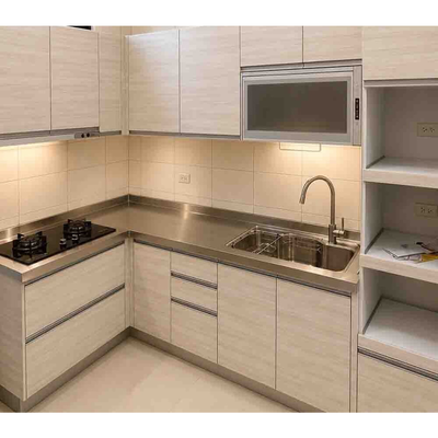 【KW廚房世界】系統廚具 廚房設計 客製化 廚櫃 工廠直營 L型流理台 壓花白鐵檯面 搭櫻花牌瓦斯爐 烘碗機