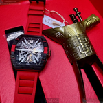 [星晴錶業]GEYA手錶,46mm, 52mm,G78132GWKR雙面機械鏤空錶面黑錶殼紅色矽膠錶帶款, , large