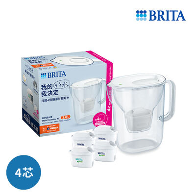 BRITA純淨濾水壺(霧光白)+去水垢P3(共4芯)-霧光白