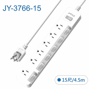 鉅玉經典｜3P-七開六插任意轉延長線15尺(450公分) JY-3766-15