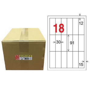 【龍德】LONGDER 三用電腦標籤 A4 18格 直角 30*91mm可再貼1000張/箱 LD-879-WR-B(適用雷射、噴墨、影印)