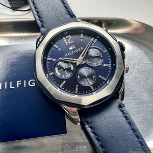 [星晴錶業]TommyHilfiger手錶,46mm,TH00064寶藍色錶面銀藍雙色錶殼寶藍真皮皮革錶帶款