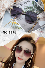 MEGASOL UV400太陽眼鏡時尚女仕大框矩方框墨鏡(三角月亮貓眼大框1991含珍珠掛鍊) 藍灰色, 藍灰色, large