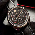 [星晴錶業]FERRARI手錶,42mm,FE00095黑色錶面玫瑰金錶殼深黑色真皮皮革錶帶款, , large
