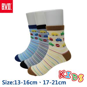 【BVD】汽車條紋1/2童襪13-16CM-灰色 B325 短襪
