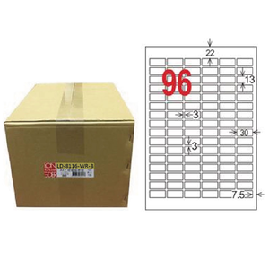 【龍德】LONGDER 三用電腦標籤 A4 96格 圓角 13*30mm可再貼1000張/箱 LD-8116-WR-B(適用雷射、噴墨、影印)