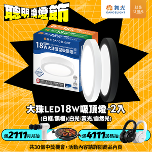 DanceLight舞光 2入組 超輕薄 1-2坪 18W 大珠吸頂燈 時尚白/貴族黑(白光/自然光/黃光)