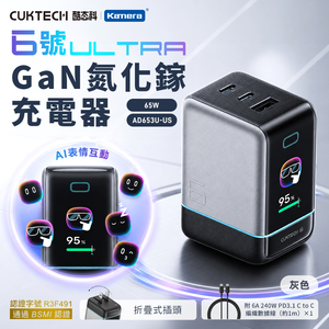 CUKTECH 酷態科 6號Ultra 65W GaN氮化鎵 充電器套裝組 帶螢幕及摺疊式插頭 AD653U-US
