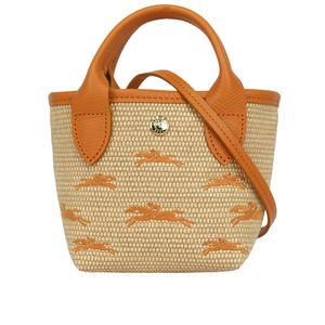 LONGCHAMP XS號 LE PANIER PLIAGE 滿版草編迷你二用包/杏桃色
