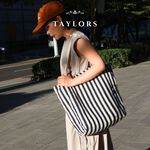 【TAYLORS】韓版 夏日條紋帆布托特包-焦糖 棉布軟包 大容量 帆布袋 手提 肩背包 沙灘袋, , large