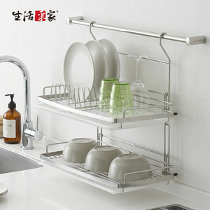 SHCJ 掛式雙層平網碗盤瀝水架 含瀝水盤 台灣製SUS304 掛桿瀝水架 餐具瀝水架  壁面收納