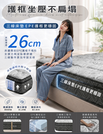 預購【Moonulune 柔月家居】雲境石墨烯乳膠護框獨立筒床墊標準雙人5尺x6.2尺高度26公分, , large