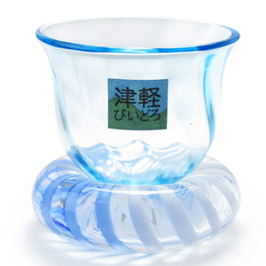 [豐名日本餐具] 2.0"琉璃杯 含座 水青線立 津輕 / G02CU0-30