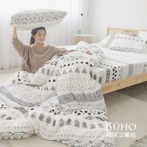 BUHO 極柔暖法蘭絨兩用毯被床包雙人特大四件組-(多款任選)