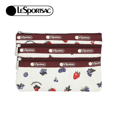 Lesportsac 3-Zip Cosmetic 三層拉鍊化妝包 收納包 盥洗包 女包 男包(奶油莓果)
