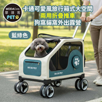 摩達客寵物 卡通可愛風旅行箱式大空間兩用折疊推車 藍綠色 狗窩貓窩外出露營, , large