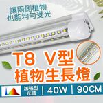 【君沛】V型雙排 40W 高功率 3呎 T8一體式植物燈 加強型光譜 抑制徒長 龍舌蘭 多肉 塊根控型 層架補光 免燈座, , large