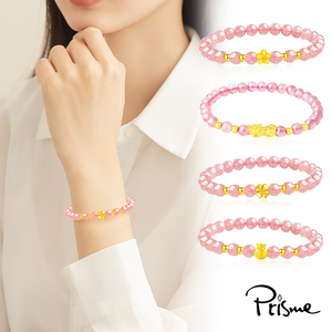 【Prisme Gold】黃金手鍊 999純金綴飾粉珠手鍊 (金重：約0.05錢&plusmn;0.02) - 優雅四葉草