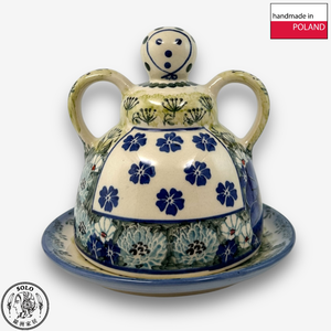 【SOLO歐洲家居】波蘭製 Cerraf 波蘭陶 14cm 起司娃娃 奶油盅/點心盤 藍野芳蹤系列