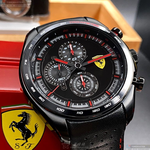 [星晴錶業]FERRARI手錶,46mm,FE00045黑色錶面黑錶殼深黑色真皮皮革錶帶款, , large