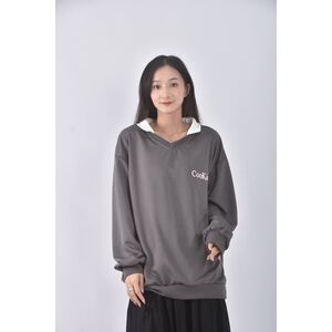 (XL) 質感假兩件灰色長袖上衣二手衣