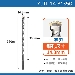 鉅玉經典｜TIGER虎牌  一字刃四溝水泥鑽尾 YJTI-14.3*350