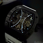 [星晴錶業]GEYA手錶,46mm, 52mm,G78208GWKW機械鏤空錶面黑錶殼白矽膠錶帶款, , large