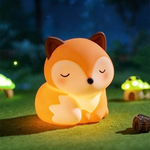 小狐狸矽膠夜燈 拍拍燈 三段調光 30分鐘定時 type-c充電式 床頭燈 夜燈 兒童房 狐狸, , large
