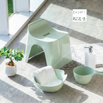 【HUBATH】日本製曲型浴室椅30cm 附舀水勺2件組(Ag+抗菌材質/可耐重100公斤/防潑水設計/沐浴椅)松花色, , large