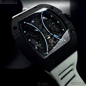 [星晴錶業]GEYA手錶,46mm, 52mm,G78208GWKW機械鏤空錶面黑錶殼白矽膠錶帶款
