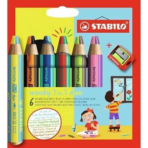 【德國天鵝STABILO】woody 3 in 1 duo 伍迪樂3合1可水洗水彩粉蠟筆 雙色筆頭6色(ST8826-2)