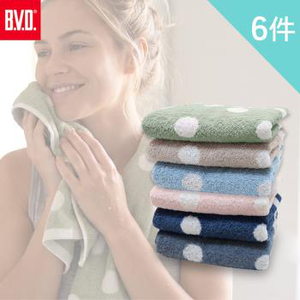 【BVD】6入組-MIT圓點無螢光劑自然棉撚毛巾增厚 純棉 吸水 台灣製(74ｘ33cm)(B05004)