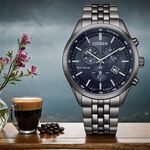 CITIZEN 星辰 亞洲限定款 海軍藍 光動能三眼計時手錶 送禮-42mm AT2577-57L, , large