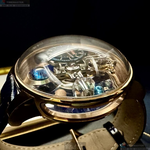 [星晴錶業]GEYA手錶,46mm,G78182GHB機械鏤空錶面玫瑰金錶殼寶藍真皮皮革錶帶款, , large