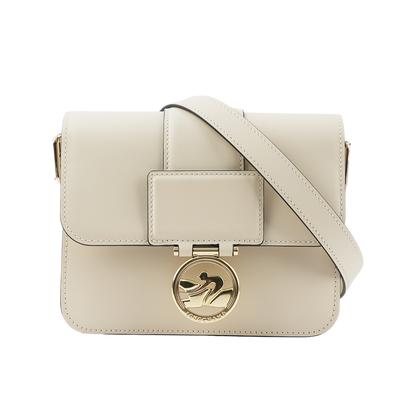 LONGCHAMP S號 BOX-TROT 滑面小牛皮翻蓋斜背包/白紙色