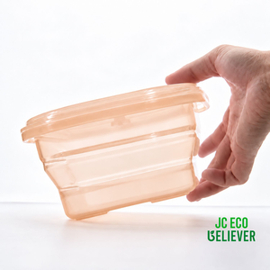 [JC ECO BELIEVER] 600ml蜜桃金方形矽膠保鮮盒 台灣食藥署合格 保鮮盒 折疊保鮮盒 折疊便當盒&nbsp;微波保鮮盒 矽膠便