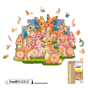 [積木共和國] 【YouRPUZZLE】台灣現貨兔子聚會拼圖(檢驗合格木質動物拼圖)