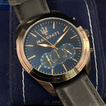 [星晴錶業]MASERATI手錶,46mm,R8871612008寶藍色錶面古銅色錶殼咖啡色真皮皮革錶帶款, , large